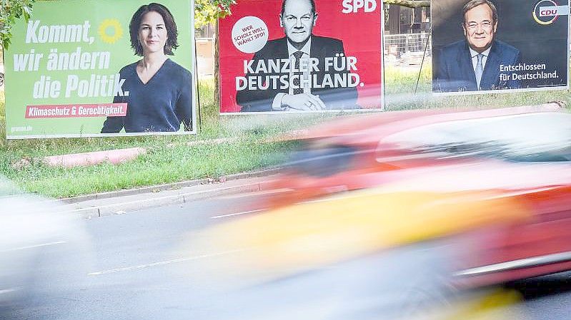 Wer wird neue(r) Kanzlerin oder Kanzler: Annalena Baerbock (Grüne), Olaf Scholz (SPD) oder Armin Laschet (Union)?. Foto: Kay Nietfeld/dpa