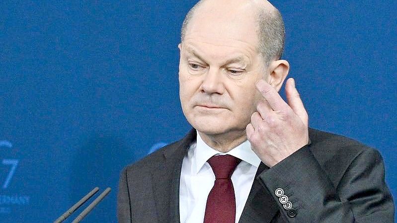 Bundeskanzler Olaf Scholz (SPD) hält es für möglich, dass Nord Stream 2 nie in Betrieb gehen wird. Foto: John Macdougall/AFP-Pool/dpa