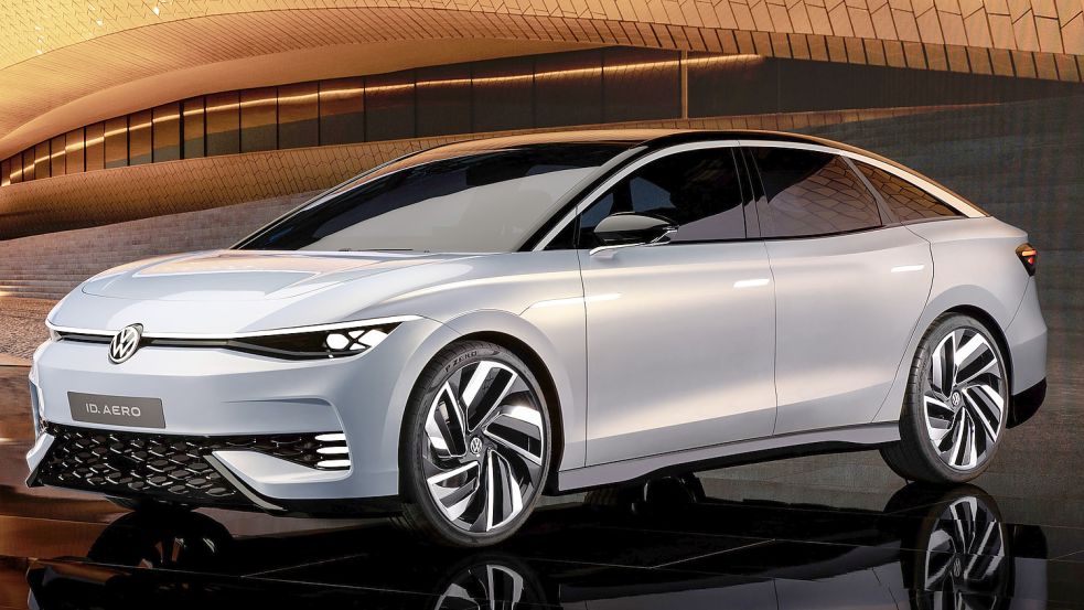 So soll er aussehen, der Elektro-Passat namens „ID Aero“, der ab 2023 aus Emden kommt. Foto: Volkswagen