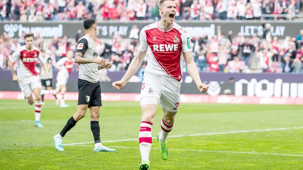 Erster Bundesliga-Doppelpack: Steffen Tigges jubelt über sein Tor zum 1:1 gegen den FC Augsburg. Foto: www.imago-images.de