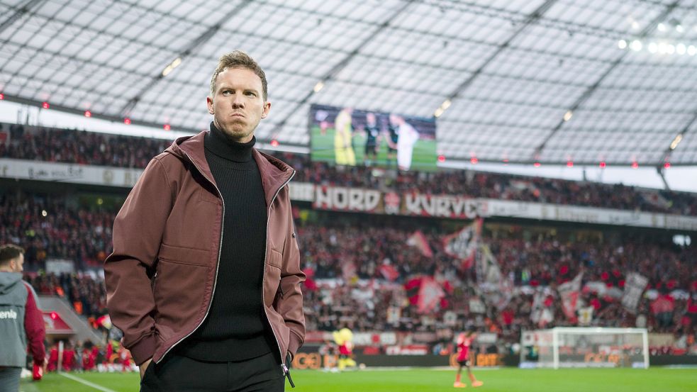 Julian Nagelsmann nach der Niederlage am vergangenen Sonntag in Leverkusen. Foto: dpa/Marius Becker