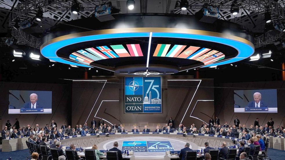 Einer für alle, alle für einen: Das ist die Botschaft, die vom Nato-Gipfel ausgehen soll. Foto: Evan Vucci/AP