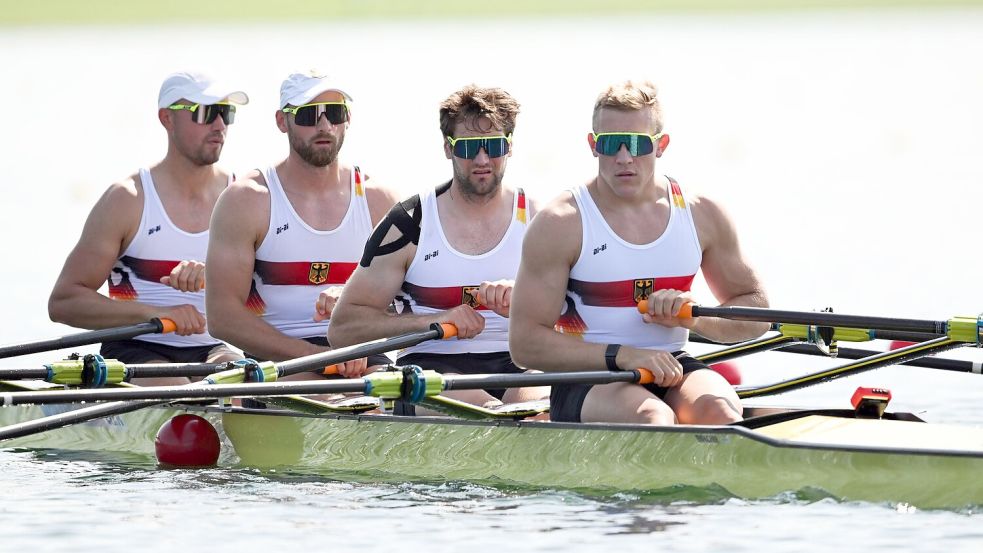 Der Männer-Doppelvierer ist im olympischen Endlauf dabei. Foto: Sebastian Kahnert/dpa