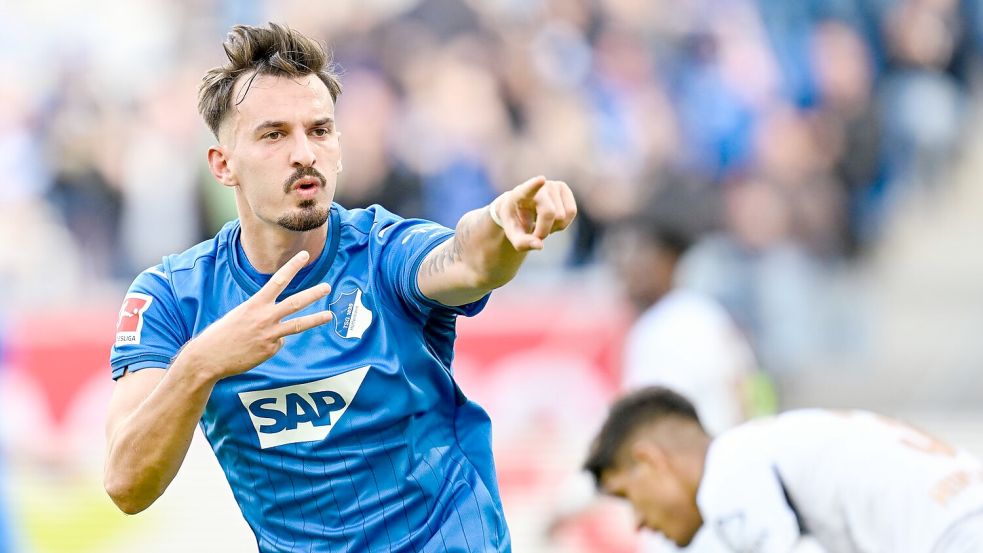 Traf für Hoffenheim: Mergim Berisha. Foto: Uwe Anspach/dpa