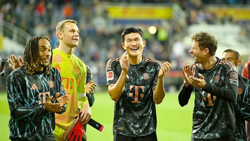 Die Bayern sind gut drauf nach dem 6:1 bei Aufsteiger Holstein Kiel. Foto: Gregor Fischer/dpa