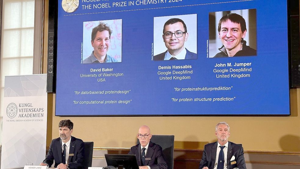 Der Nobelpreis für Chemie geht in diesem Jahr zu einer Hälfte an David Baker (USA), zum anderen Teil zusammen an Demis Hassabis und John Jumper, die beide in Großbritannien arbeiten. Foto: Steffen Trumpf/dpa