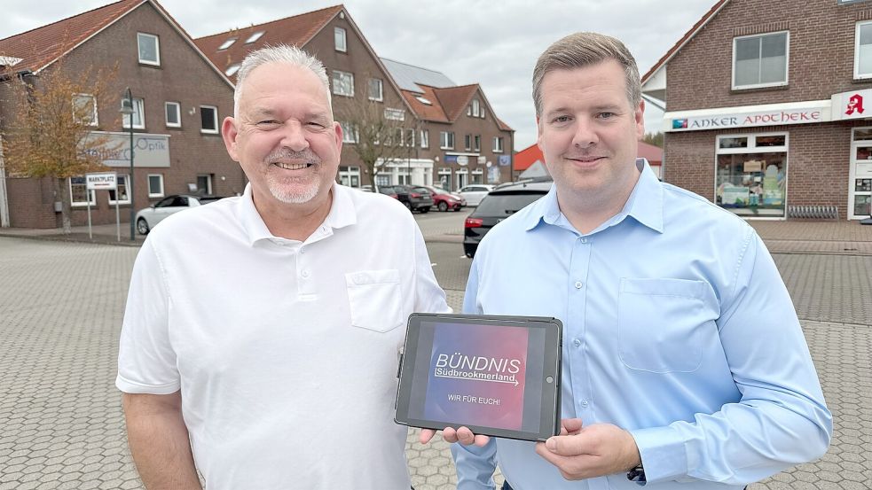 Georg Wegener (links) und Hange Ukena – beide zuletzt Teil der Ratsgruppe Grüne/SBL – stellten in der vergangenen Woche das neue "Bündnis Südbrookmerland" vor. Foto: Holger Janssen