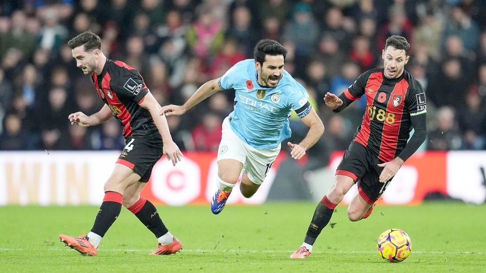 Stolperfalle Bournemouth: Ex-DFB-Kapitän Ilkay Gündogan (M) unterlag mit den Skyblues. Foto: Adam Davy/PA Wire/dpa