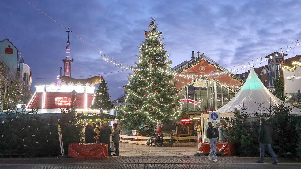 Der Weihnachtsbaum steht jedes Jahr neben der Markthalle. In diesem Jahr wird er etwas wandern. Foto: Romuald Banik