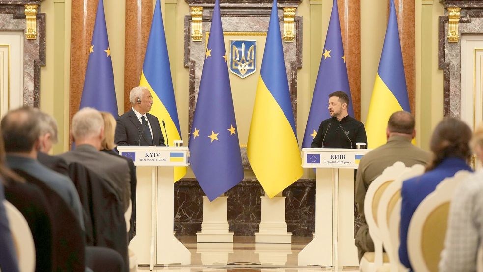 Unterstützung so lange wie nötig: Das war eine Kernbotschaft der neuen EU-Vertreter bei ihrem Besuch in Kiew. Foto: Evgeniy Maloletka/AP/dpa