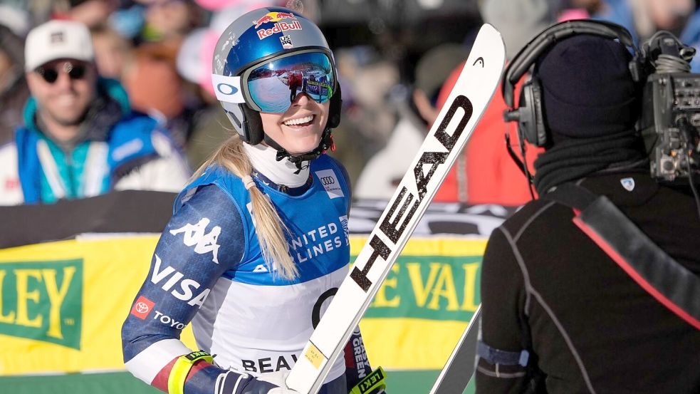 Happy und angriffslustig: Lindsey Vonn. Foto: Robert F. Bukaty/AP/dpa