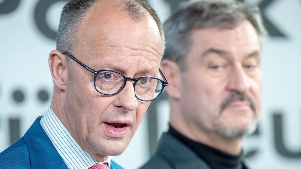 Friedrich Merz und Markus Söder stellen das Wahlprogramm der Union vor. Es verspricht einen Politikwechsel. Foto: Michael Kappeler