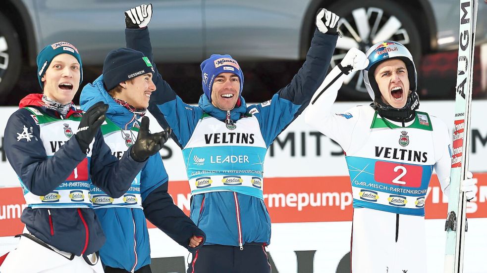 Viel Grund zur Freude: Österreichs Skispringer dominieren die Vierschanzentournee. Foto: Daniel Karmann/dpa