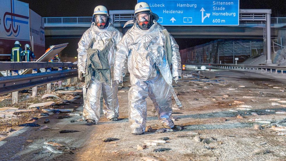 Bei einem Verkehrsunfall auf der A1 sind tausende Fische verendet. Foto: JOTO/dpa