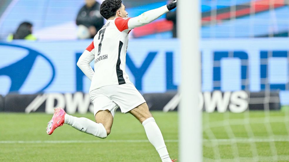 Omar Marmoush jubelte vielleicht ein letztes Mal für Eintracht Frankfurt Foto: Uwe Anspach/dpa