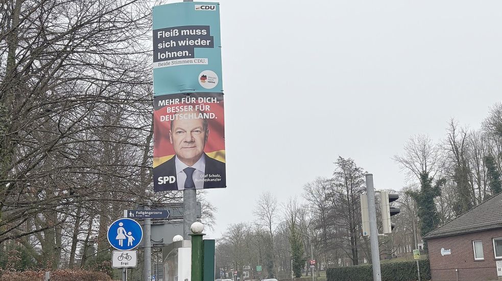 Die ersten Wahlplakate haben ihren Platz an den Laternenpfählen im Wahlkreis eingenommen. Foto: Romuald Banik