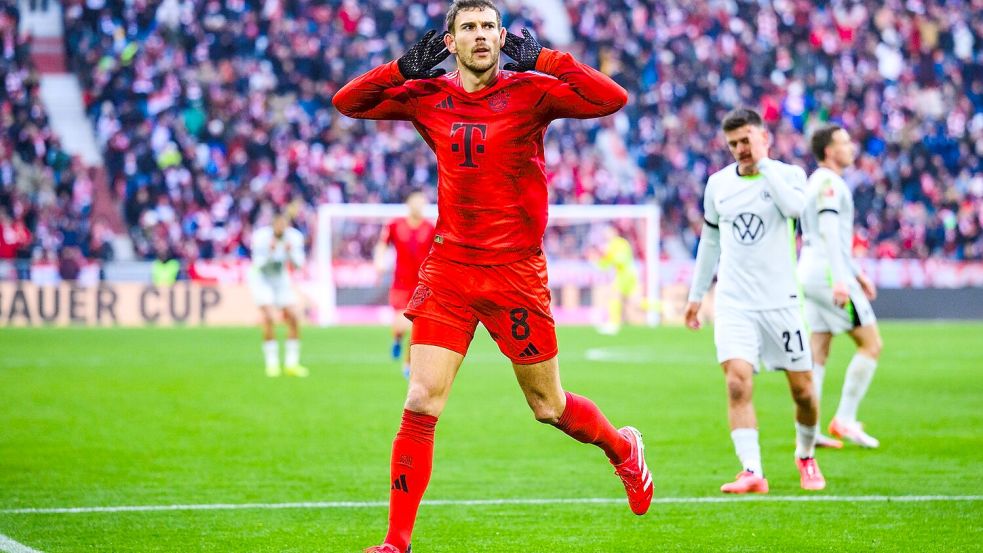 Leon Goretzka jubelt nach seinem Tor zum 1:0. Foto: Tom Weller/dpa