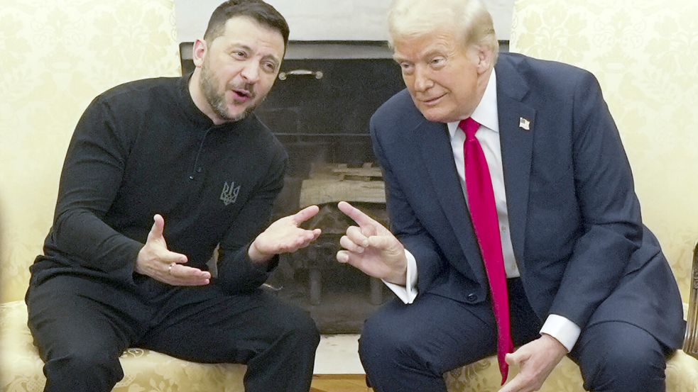 Der ukrainische Präsident Wolodymyr Selenskyj traf am Freitag US-Präsident Donald Trump im Weißen Haus. Dabei kam es zu einem öffentlichen Wortgefecht zwischen den Staatsoberhäuptern und US-Vize JD Vance. Foto: dpa/Mystyslav Chernov