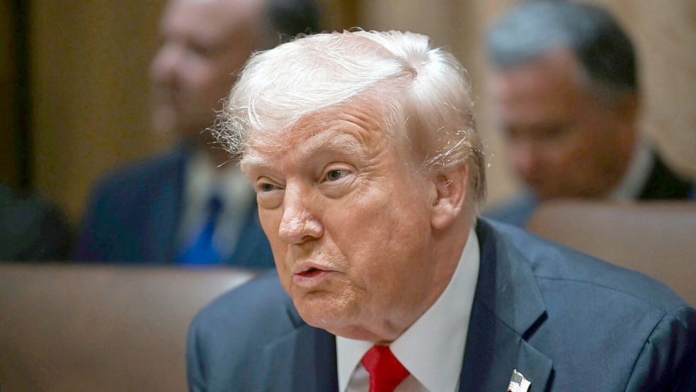 Noch hält sich Donald Trump bedeckt dazu, ob er seine Drohung wahr machen und die militärische Hilfe für die Ukraine einstellen könnte. (Archivbild) Foto: Pool/AP/dpa