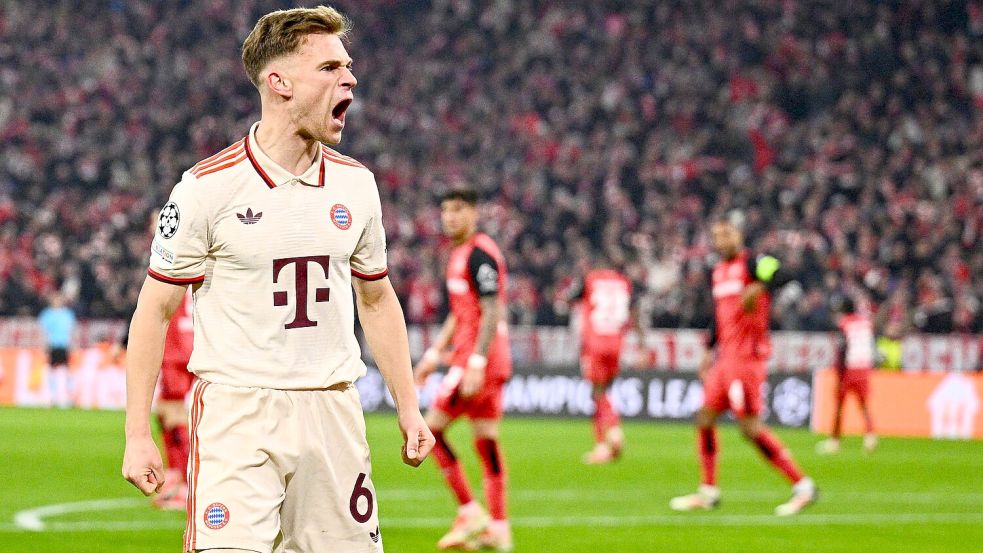 Joshua Kimmich war beim Bayern-Sieg gegen Leverkusen ein Anführer auf dem Platz. Foto: Tom Weller/dpa